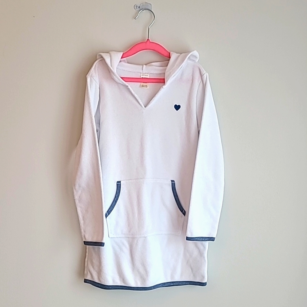 Oshkosh B'gosh girls size 7 swim coverup, white terry with heathered blue trim.